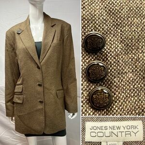 Vintage Jones New York Country Women’s 18W Tan Brown Tweed Leather Blazer Jacket